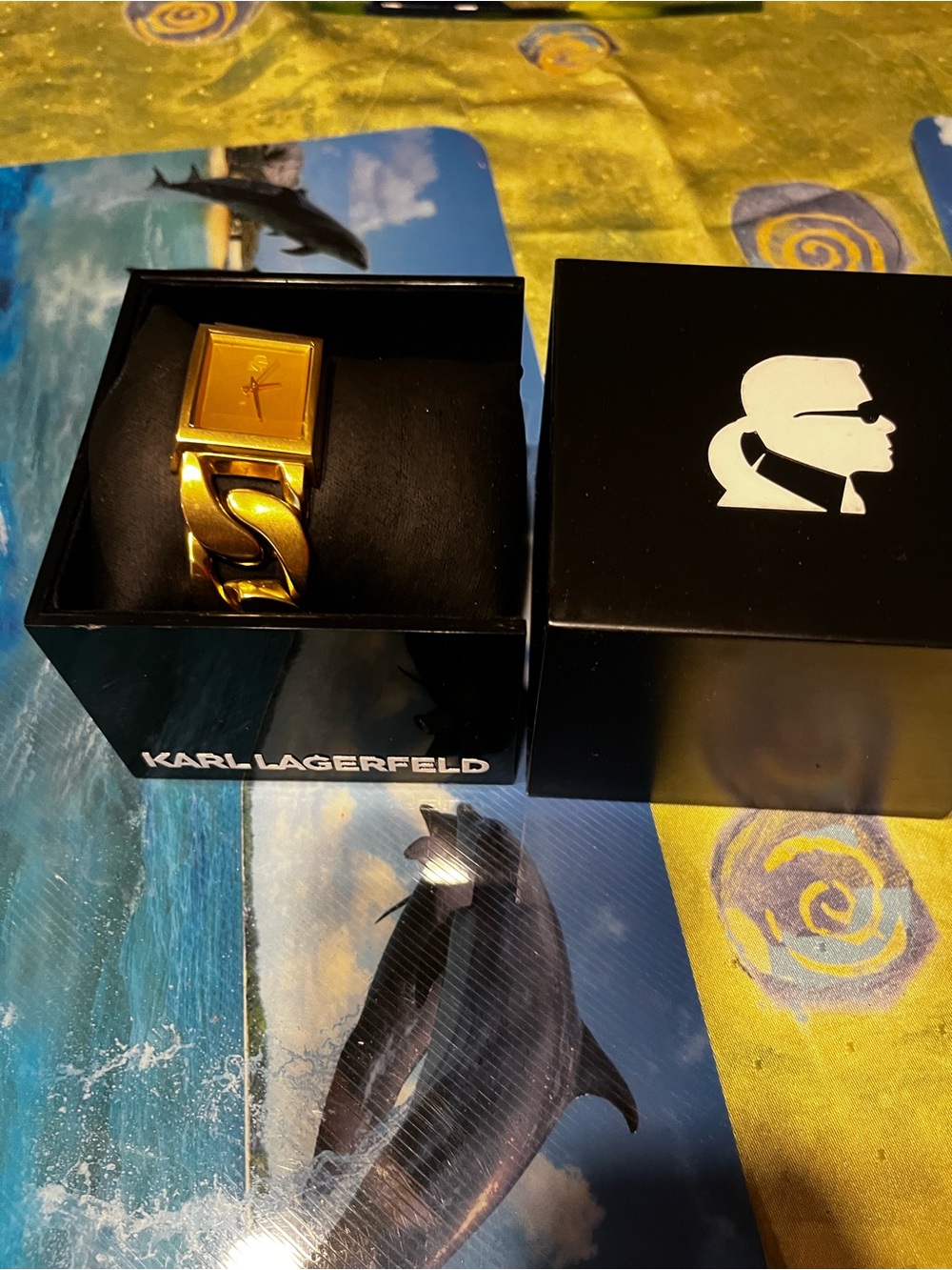 Karl Lagerfeld Women’s  Gold Chain-Link Square Dial Watch